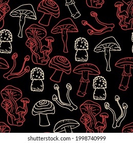 Outline mushroom pattern with black background