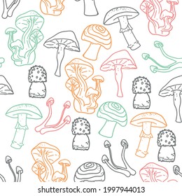 Outline mushroom pattern in pastel colors with white background