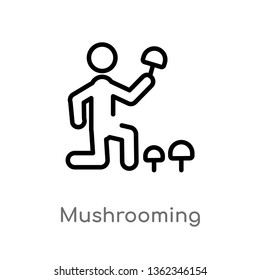 outline mushrooming vector icon. isolated black simple line element illustration from activity and hobbies concept. editable vector stroke mushrooming icon on white background
