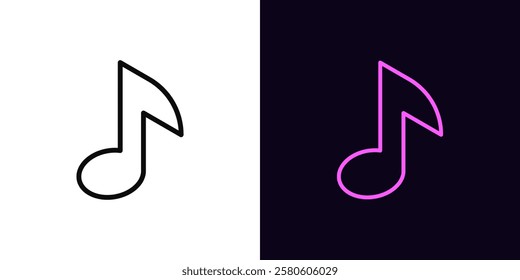 Outline music note icon, with editable stroke. Musical note shape, outline silhouette. Melody sound, audio podcast record, musical show and game, music festival, karaoke, disco party. Vector icon