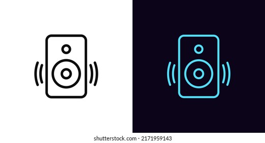 Icono de altavoz de música de contorno, con trazo editable. Altavoz sonoro con ondas acústicas, pictograma de altavoz. Caja de audio, ritmos musicales, amplificador de sonido, fiesta disco. Icono de vector para interfaz de usuario y animación