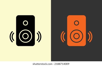 Icono de altavoz de música de esquema. Altavoz sonoro con ondas acústicas, pictograma de altavoz. Caja de audio, ritmos musicales, amplificador de sonido, fiesta disco. Icono de vector para interfaz de usuario y animación