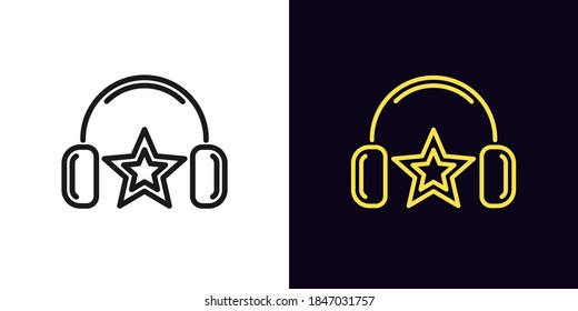 Outline Music Star Icon. Linear DJ Star With Headphones, Fashion Superstar With Editable Stroke. Musical Hit, Super Dance Top, Disco Party. Vector Icon, Sign, Symbol For Interface Design And Animation