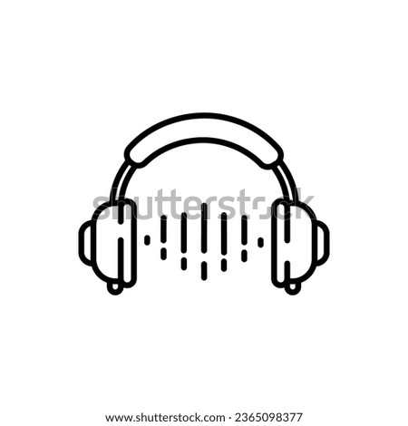 Outline music wave icon with editable stroke. Linear headphones with sound wave, soundtrack. DJ play, listen to music, radio podcast, sound record studio. Vector icon, sign, symbol for UI Animation