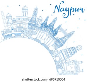 Outline Nagpur Skyline with Blue Buildings and Copy Space. Vector Illustration. Business Travel and Tourism Concept with Historic Architecture. Image for Presentation Banner Placard and Web Site.