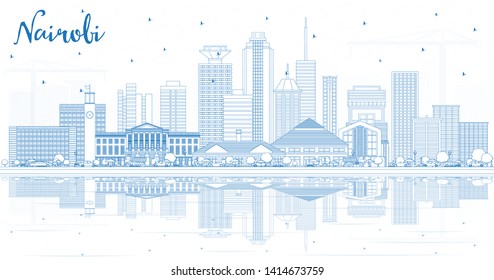 Outline Nairobi Kenya City Skyline with Blue Buildings and Reflections. Vector Illustration. Business Travel and Concept with Modern Architecture. Nairobi Cityscape with Landmarks. 