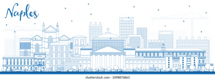 Outline Naples Italy City Skyline with Blue Buildings. Vector Illustration. Business Travel and Tourism Concept with Modern Architecture. Naples Cityscape with Landmarks.