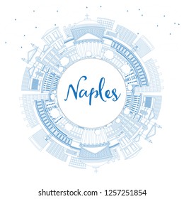 Outline Naples Italy City Skyline with Blue Buildings and Copy Space. Vector Illustration. Business Travel and Tourism Concept with Modern Architecture. Naples Cityscape with Landmarks.