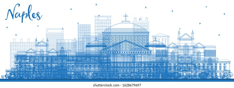 Outline Naples Italy City Skyline with Blue Buildings. Vector Illustration. Business Travel and Tourism Concept with Modern Architecture. Naples Cityscape with Landmarks.