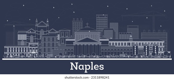 Outline Naples Italy City Skyline with White Buildings. Vector Illustration. Business Travel and Tourism Concept with Modern Architecture. Naples Cityscape with Landmarks.