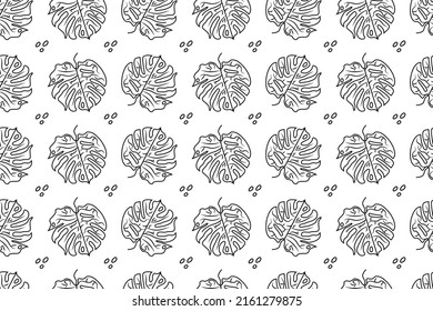 Outline nature vector background. Seamless pattern of hand drawn sketch tropical palm leaves. wallpaper, invitation, fabric and paper works. Spanish style vector illustration