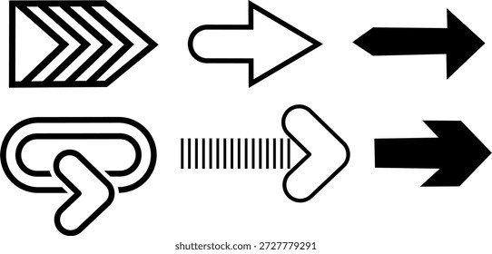 Outline Navigation Arrow Icons Set. Forward Direction UI Symbols.