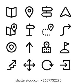 Outline Navigation Icon Set Showing Location and Direction Sign Design