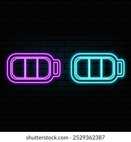 Outline neon charging battery icon. Glowing neon battery with lightning sign and charging circle, wireless electric charger. Inductive dock station for charging devices. Vector icon set.5.