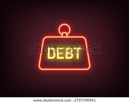 Outline neon debt load icon, red yellow. Neon debt loan burden, bank credit and mortgage. Financial difficulties, debt weight, credit obligations, money shortage, arrears, default threat. Vector