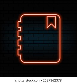 Ícone de diário de néon de contorno. Silhueta de notebook de néon brilhante, pictograma de bloco de notas. Diário para notas comerciais e educação, diário para tarefas e metas, planejador e pasta de trabalho. Conjunto de ícones de vetor.4