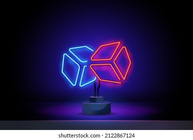 Outline neon dice icon. Glowing neon dice sign, playing cube pictogram in vivid colors. Gambling game, lucky chance, random, lucky number, fortune. Vector icon