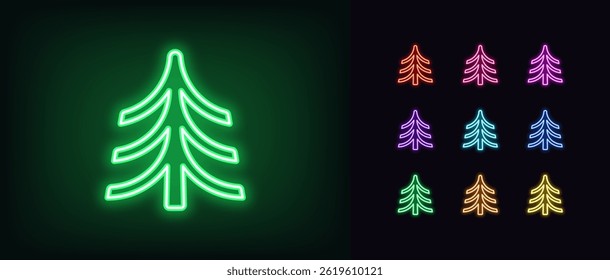 Outline neon fir tree icon. Glowing neon pine tree icon, coniferous forest. Christmas tree, evergreen wood, pine woodland, spruce forest, winter decoration. Vector icon set - Powered by Shutterstock - Get 15% off with code: PIKWIZARD15