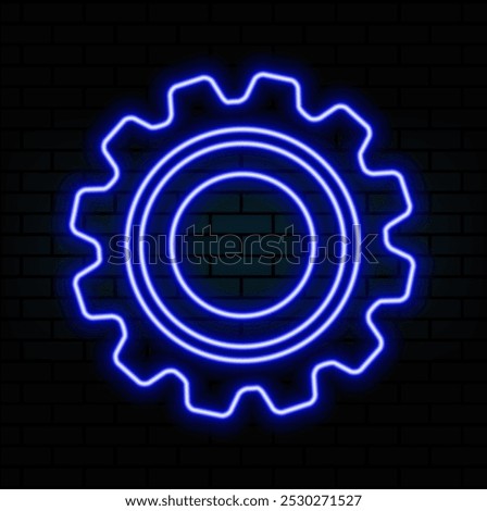 Outline neon gear icon. Glowing neon gearwheel silhouette, cogwheel pictogram. Setting process, technical service and system maintenance, engine and machinery, industry. Vector icon set for UI.4