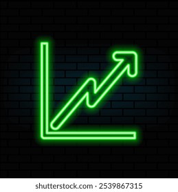 Outline neon growth arrow bars icon. Glowing neon upward chart trend sign, rise arrow bars. Financial forecast, rise in shares, growth level, increase profit, growing trend.