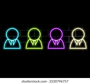 Outline neon man icon. Glowing neon man silhouette, male person pictogram. Human figure and silhouette, male body and man profile, gentleman, male user. Vector icon set, symbol for UI.3