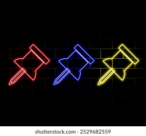 Outline neon repair icon. Glowing neon wrench and hammer sign, service tool pictogram. Repair and maintenance, build and construction, restoration and reconstruction. Vector icon set.