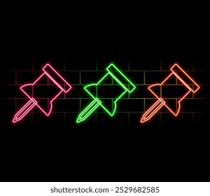 Outline neon repair icon. Glowing neon wrench and hammer sign, service tool pictogram. Repair and maintenance, build and construction, restoration and reconstruction. Vector icon set.2