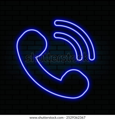 Outline neon ringing handset icon. Glowing neon phone sign, telephone pictogram in vivid colors. Call center, contact phone number, emergency call, hotline and support. Vector icon set, symbol for UI.