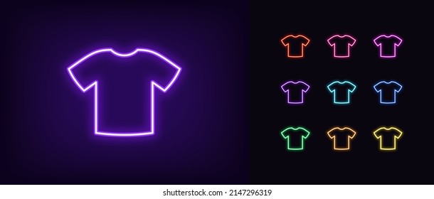 Outline neon tshirt icon. Glowing neon t shirt silhouette, merch pictogram. Sport clothes, gaming merch, online apparel shop, gamer and player tshirt, esports clothing store. Vector icon set for UI