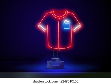 Outline neon tshirt icon. Glowing neon t shirt silhouette, merch pictogram. Sport clothes, gaming merch, online apparel shop, gamer and player tshirt, esports clothing store. Vector icon set for UI