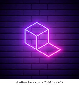 Outline neon unbox icon. Glowing neon box sign, open package and cargo. Gift unboxing, goods unpacking, surprise, giveaway, new product. Vector icon set, sign, symbol for UI.