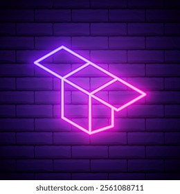 Outline neon unbox icon. Glowing neon box sign, open package and cargo. Gift unboxing, goods unpacking, surprise, giveaway, new product. Vector icon set, sign, symbol for UI.