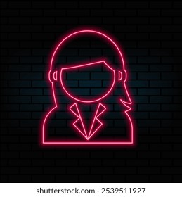 Outline neon woman icon. Glowing neon women silhouette, female person pictogram. Human figure and silhouette, female body and woman profile, lady, female user. Vector icon set, symbol for UI.