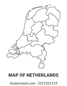 Esquema del mapa de los Países Bajos con los límites de la Ilustración vectorial regional