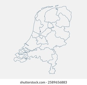 Outline Netherlands map isolated on white background. Netherlands map. Netherlands map outline template. Editable Netherlands map outline with provincial divisions. Vector illustration