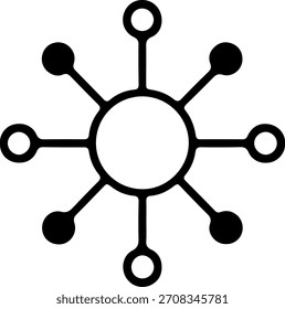 Outline Network Hub Icon Símbolo de Conexão Centralizada Representando Comunicação, Compartilhamento de Dados, Distribuição e Descentralização