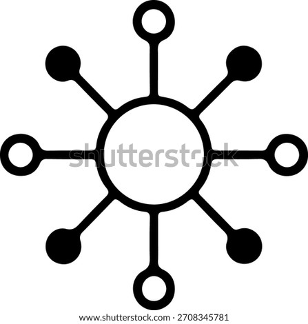 Outline Network Hub Icon Centralized Connection Symbol Representing Communication, Data Sharing, Distribution, and Decentralization