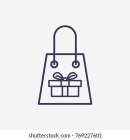 Outline new year gift in shopping bag  icon illustration vector symbol 