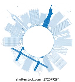 Outline New York city skyline Vector illustration. Business travel and tourism concept with place for text. Image for presentation, banner, placard and web site