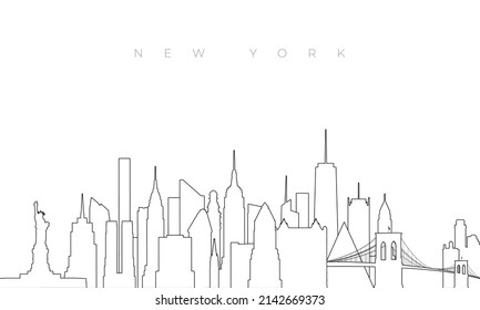 Outline New York skyline. Trendy template with New York city buildings and landmarks in line style. Stock vector design. 