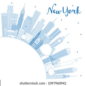 Outline New York USA City Skyline with Blue Buildings and Copy Space. Vector Illustration. Business Travel and Tourism Concept with Modern Architecture. New York Cityscape with Landmarks.
