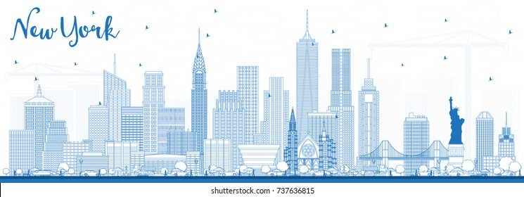 Skyline von New York USA mit Blue Buildings. Vektorgrafik. Business Travel and Tourism Konzept mit moderner Architektur.