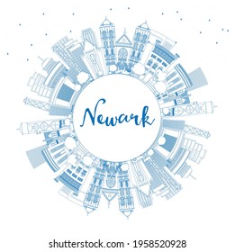 Outline Newark New Jersey City Skyline with Blue Buildings and Copy Space. Vector Illustration. Newark Cityscape with Landmarks. Travel and Tourism Concept with Modern Architecture.
