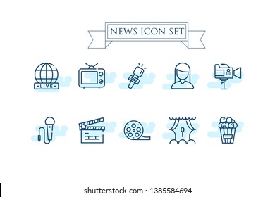 outline news entertaiment icon set. icon bundle. - vector