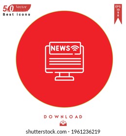 Icono de esquema de noticias. vector de icono de noticias aislado en el fondo rojo. Diseño gráfico, iconos de comunicación de contactos, aplicación móvil, logotipo, interfaz de usuario. Vector de formato EPS 10
