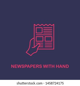 Outline newspapers with hand icon.newspapers with hand vector illustration. Symbol for web and mobile
