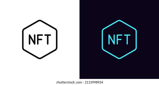 Outline NFT icon, with editable stroke. Linear nft sign, non-fungible token pictogram. Crypto art, virtual cryptography artwork, collectible digital token. Vector icon, sign, symbol for Animation