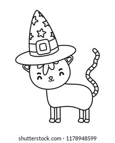 outline nice cat animal with witch hat