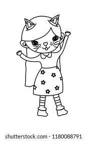 outline nice girl with kitten halloween custome