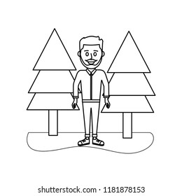 outline nice man with hairstyle and casual clothes